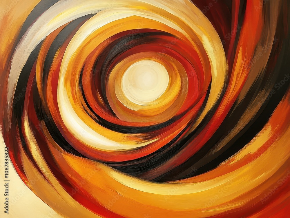 Poster explore the captivating dance of abstract lines and swirls in warm colors with an inviting open cent