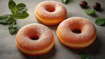 Deliciously Sweet Donuts with Mint and Sugar Coating