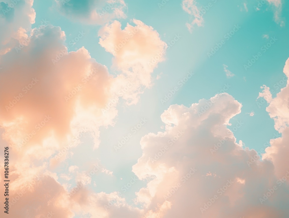 Poster cloudy sky illuminated by sunlight with ample copy space for creative use
