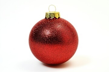 Red Christmas ornament ball isolated on a pure white background