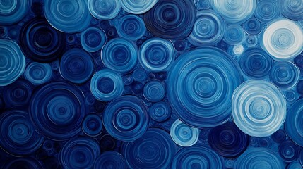 Serene Blue Concentric Circles Abstract Painting 