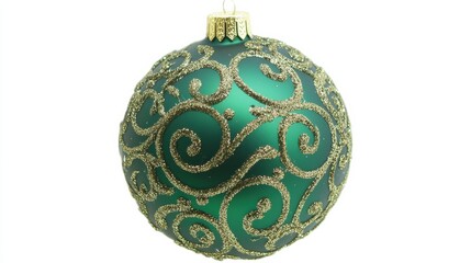 Green Christmas ornament ball isolated on a pure white background