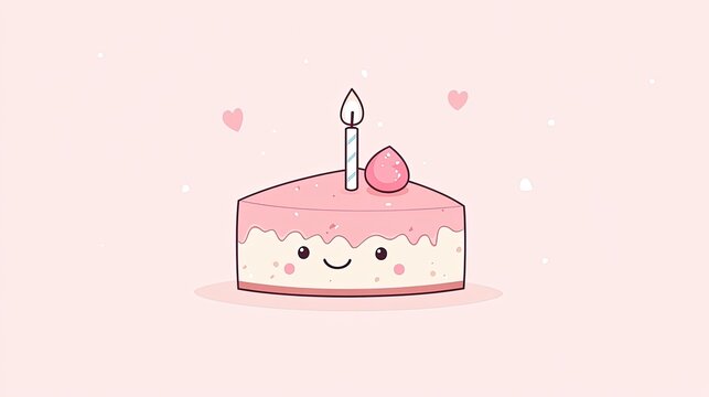 A cute pink cake with a candle and a smiley face. - Powered by Adobe