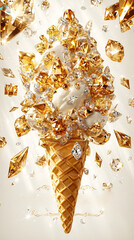 The Luxurious Crystal Ice Cream Cone of Elevate Your Taste with a Touch of Glamour. Perfect for use dessert marketing, food presentations, art installations, and innovative advertising campaigns
