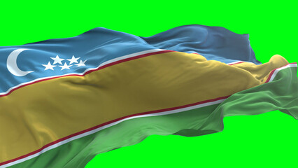 Karakalpakstan flag - 3D realistic waving flag on green screen background for chroma key