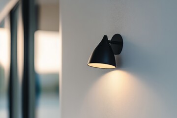 This sleek black wall light image focuses on enhancing a modern interior decor, offering a serene ambiance and minimalist design with a soft, inviting glow.