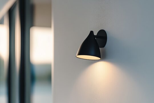 This sleek black wall light image focuses on enhancing a modern interior decor, offering a serene ambiance and minimalist design with a soft, inviting glow.