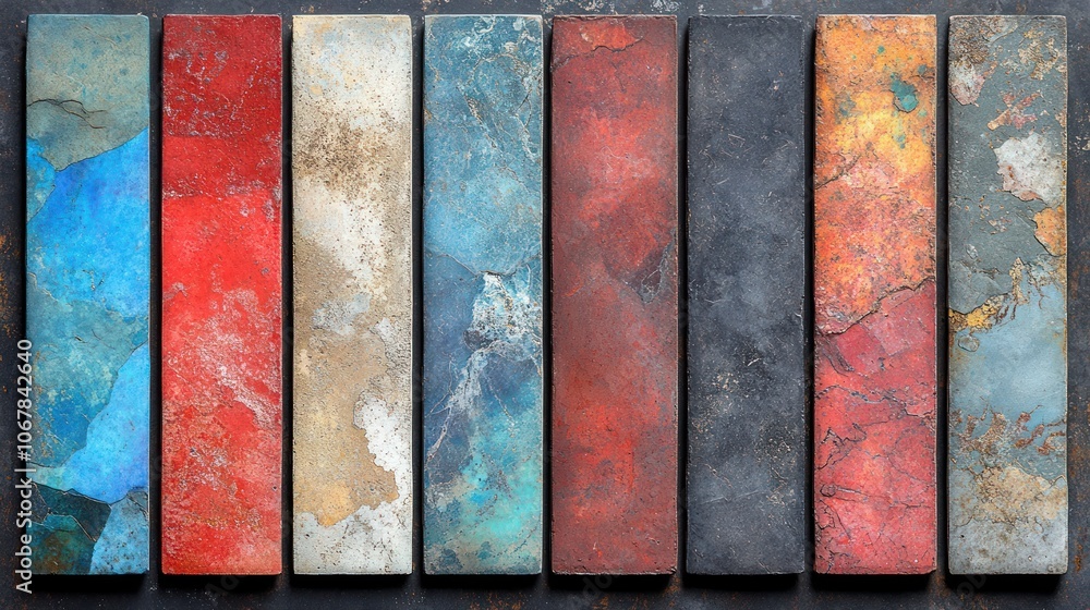 Aufkleber eight colorful rectangular tiles with different textures.