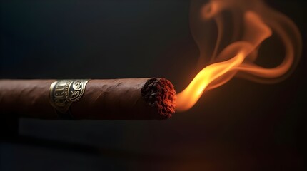 Smoking Cigar with Swirling Smoke Symbol of Luxury and Relaxation with dark background 