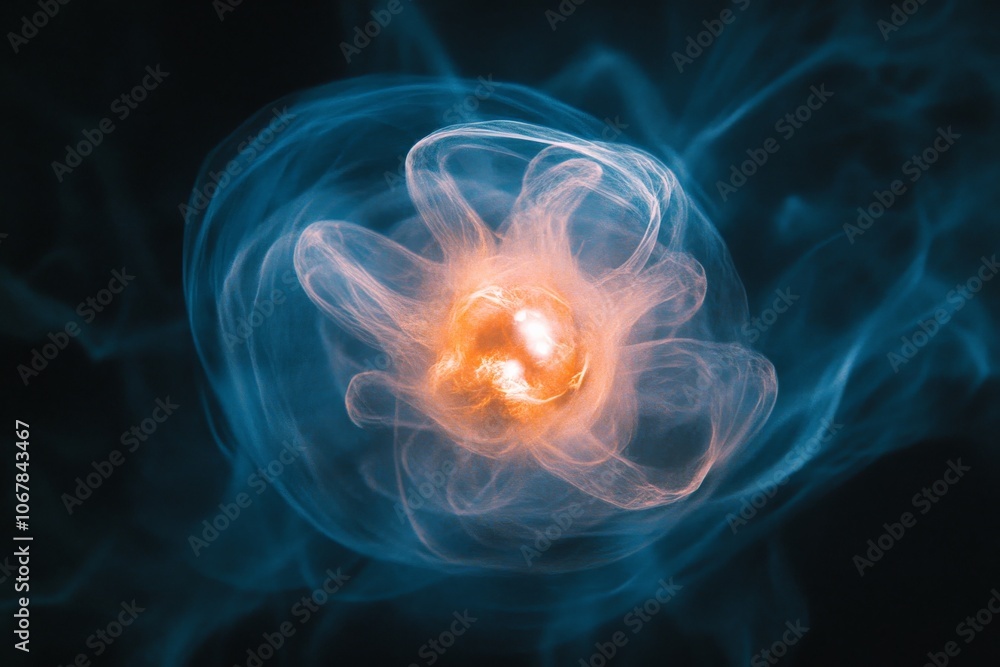 Aufkleber a mesmerizing display of ethereal, flowing cosmic blue and orange light, capturing the viewer's imag