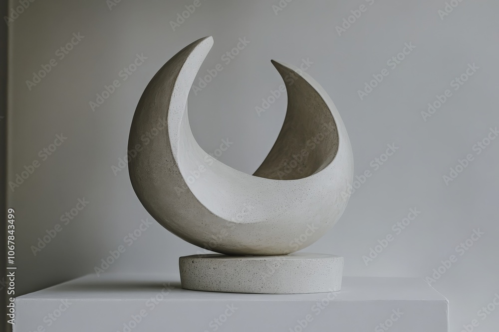 Aufkleber a striking crescent-shaped sculpture, made from concrete and showcasing a modern aesthetic, presenti