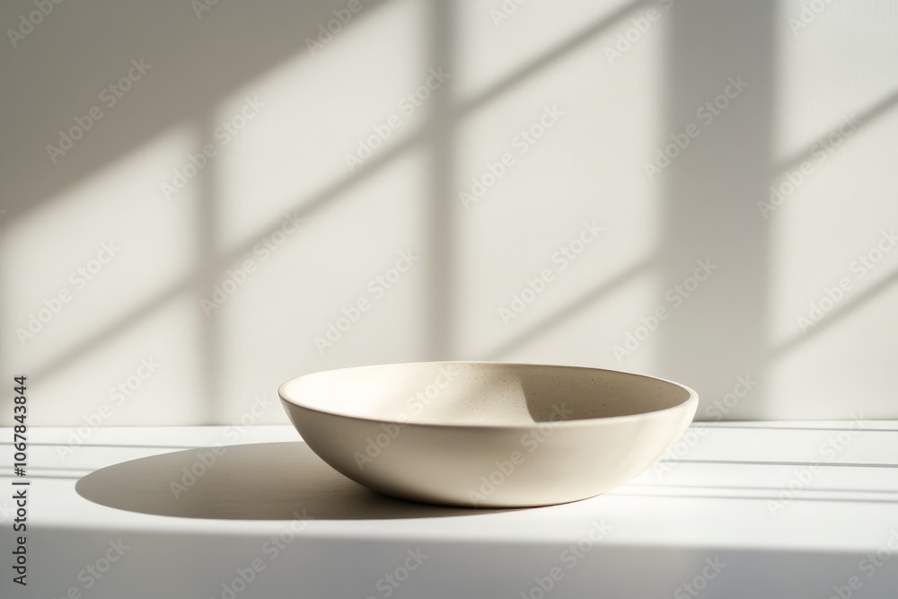 Aufkleber a simple ceramic bowl is placed in soft lighting, creating an interplay of shadows and light pattern