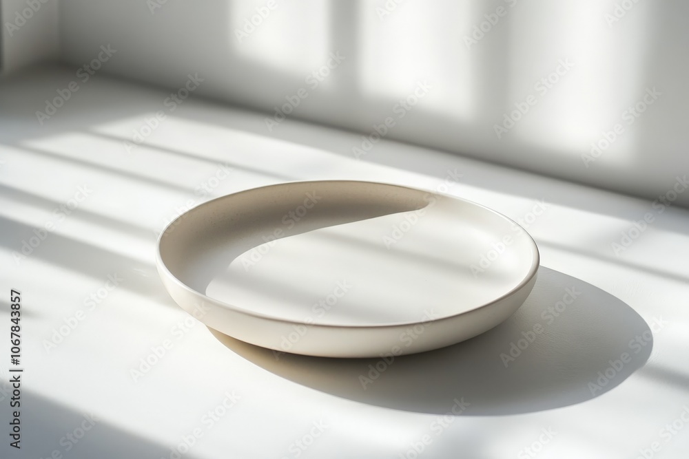 Aufkleber a smooth ceramic plate is highlighted by linear shadows formed by window light, reflecting modern an