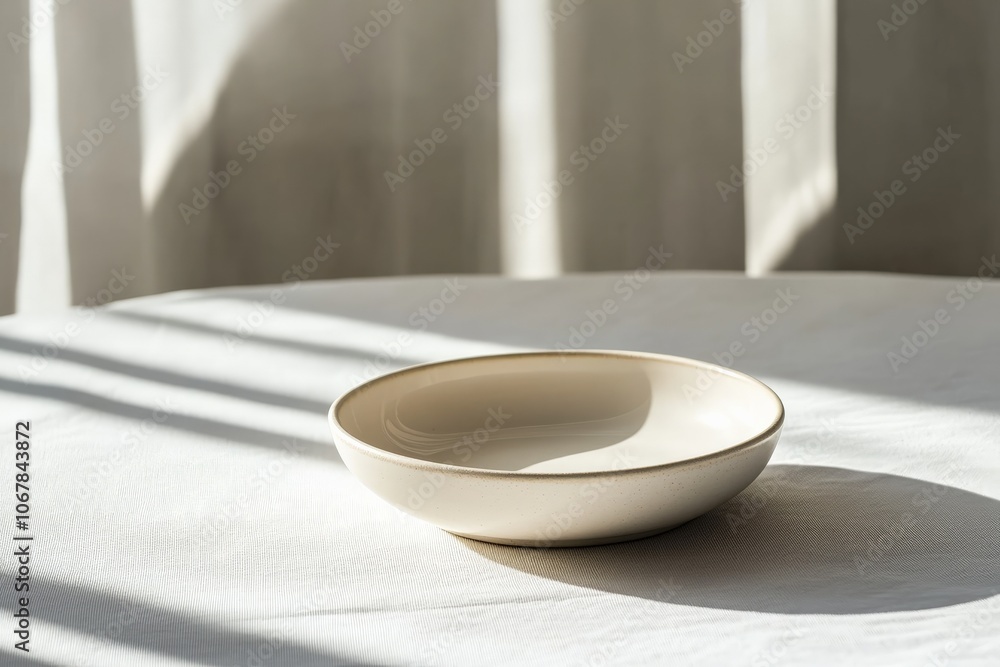 Poster a white ceramic surface is gently illuminated, casting abstract shadows and patterns that evoke a se