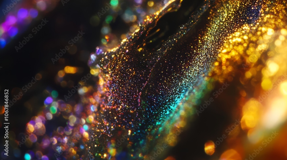 Poster abstract shimmering texture with golden and iridescent colors.