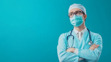 Doctor in blue scrubs, a portrait of professionalism, expertise, and healthcare dedication in medical practice