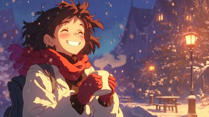 Smiling Girl Enjoying a Winter Day