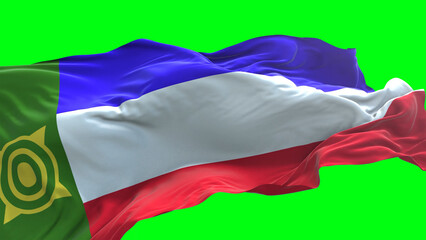 Khakassia flag - 3D realistic waving flag on green screen background for chroma key