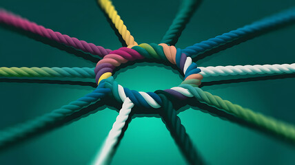 Unity and Strength Concept . Team rope diverse strength connect partnership together teamwork unity communicate support. Strong diverse network rope team concept integrate cooperation empower power.