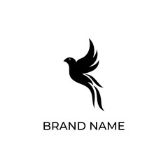 inimalist black bird logo symbolizing elegance and freedom, accompanied by customizable brand name text. Ideal for modern business branding and identity.