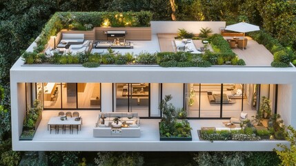 Modern Rooftop Amenities with Bright Lighting
