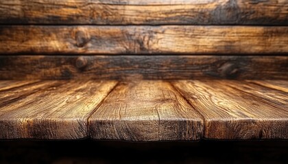 Rustic wooden tabletop with blur background. Perfect for showcasing products, food, or drinks, adding a natural and vintage feel.