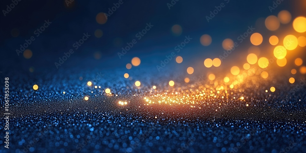 Aufkleber abstract light sparkles on dark blue background with warm golden highlights creating a beautiful glo