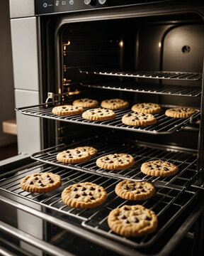 Galletas reci&eacute;n hechas sobre las parrillas de un horno abierto