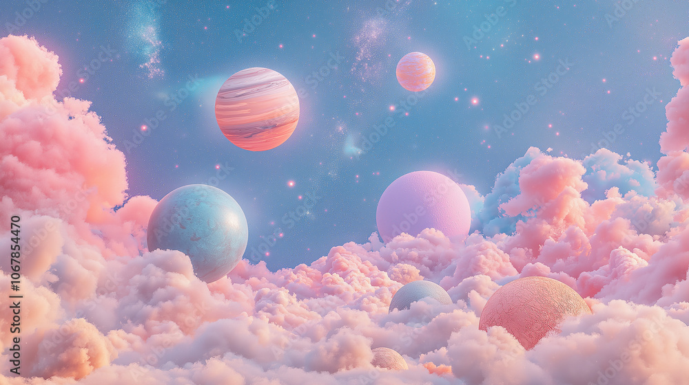 Aufkleber a vibrant game scene poster set in the vastness of space, showcasing a multitude of planets, each un