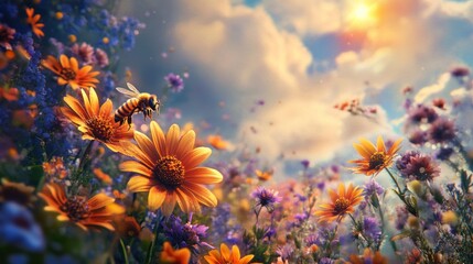 Bee in a Field of Flowers