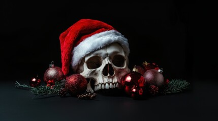 Skull wearing Christmas cap.