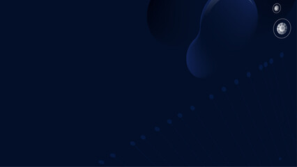 Abstract design featuring fluid blue shapes and glowing elements against a dark backdrop