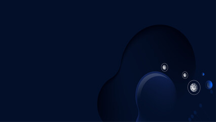 Abstract design featuring fluid blue shapes and glowing elements against a dark backdrop