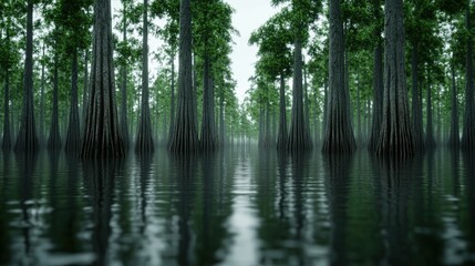 Obraz premium Cypress Trees in Flooded Forest Nature Photography Swamp Landscape Water Reflections