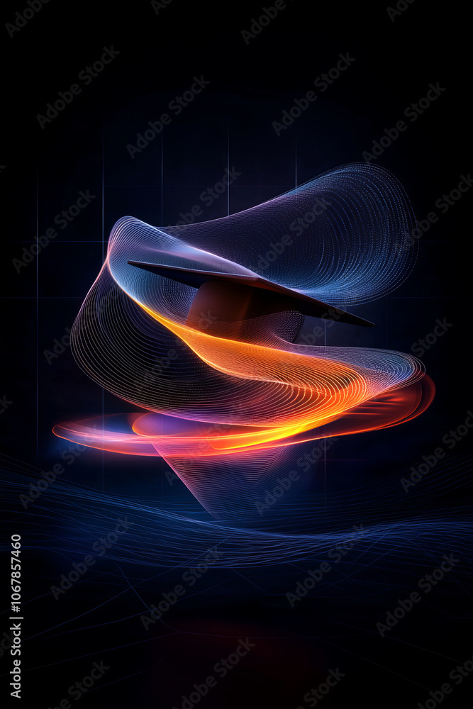 Poster vibrant abstract design featuring luminous lines swirling in dynamic motion, creating sense of energ