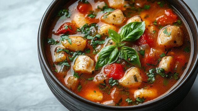 Traditional Italian Fish Soup with Fresh Herbs. Generative AI