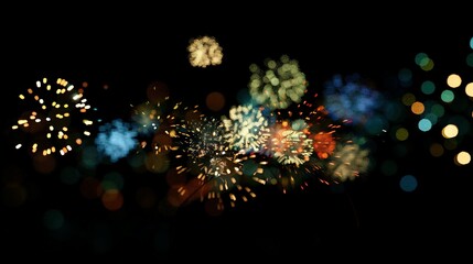 Abstract Colorful Fireworks Display with Bokeh Lights