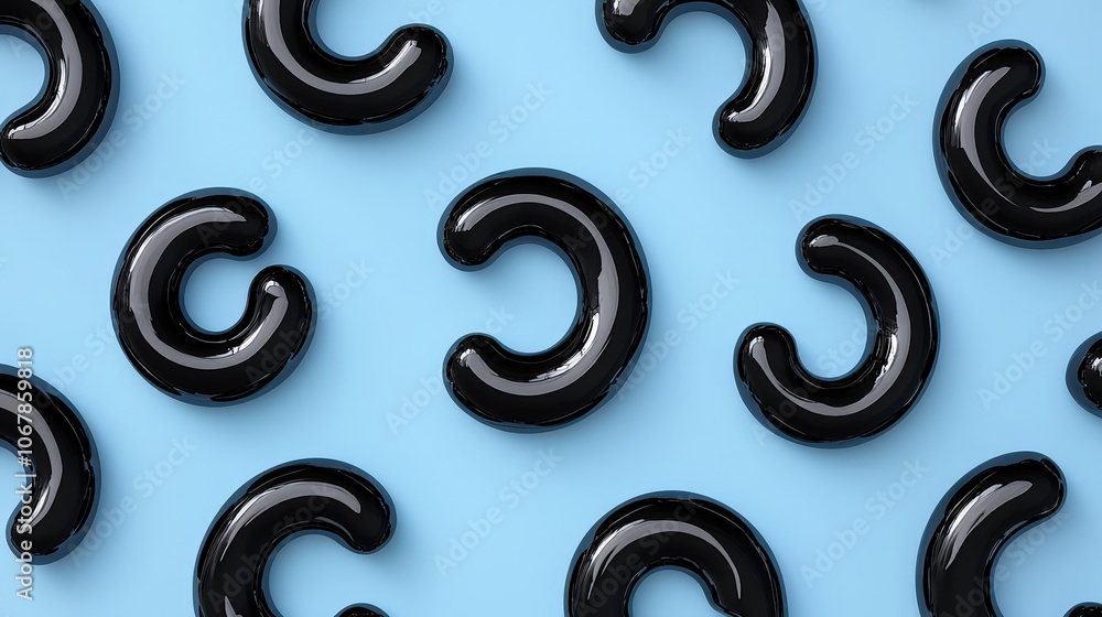 Poster abstract black c shapes on blue background minimalist design pattern