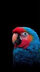 Blue and Yellow Macaw Parrot Close Up Portrait with Black Background