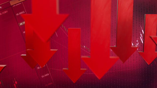 The Red arrow Down on Business background  3d rendering.