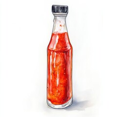 Hand-painted glass bottle filled with vibrant red sauce, perfect for culinary presentations and food-related designs.