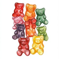Colorful Gummy Bears: A vibrant assortment of chewy candies, perfect for sweets promotions or fun party decorations.