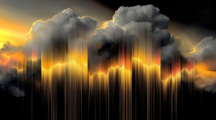 Ominous billowing clouds and aberrations in yellow, red, black and white