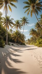 Obraz premium Tropical Beach Path with Palm Trees and Shadows