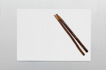 Calligraphy reeds on white paper isolated over white background