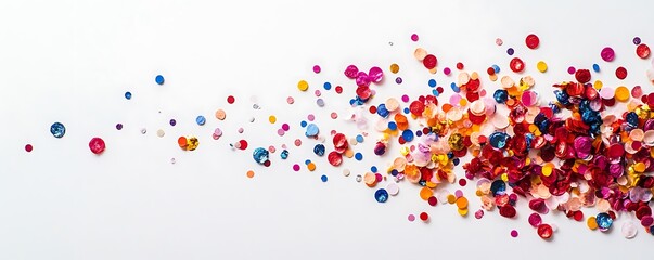 Bright and colorful confetti arranged on a white background, ready for festive celebration.