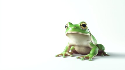 Obraz premium A realistic 3D rendering of a green frog sitting on a surface.
