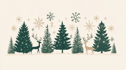 Obraz premium Christmas tree with reindeer background for greeting card poster design.