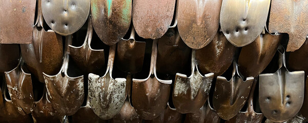 Decorative collection of old rusty shovel blades © Jack