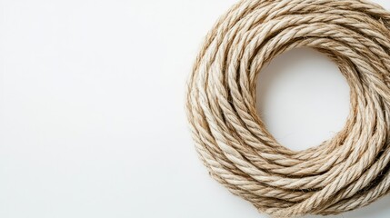 Naklejka premium Natural Rope Coil on Neutral Background